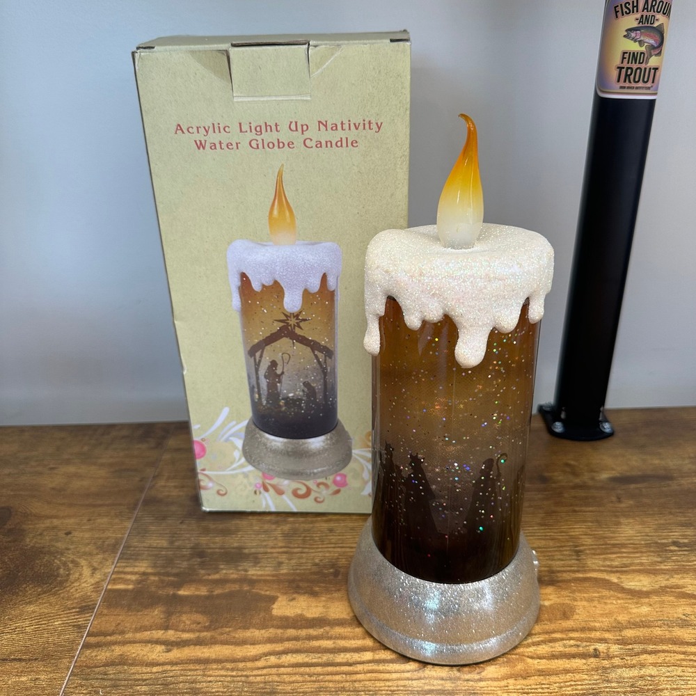 Cracker Barrel Acrylic Light Up Nativity Water Globe Candle Glitter LED Holiday